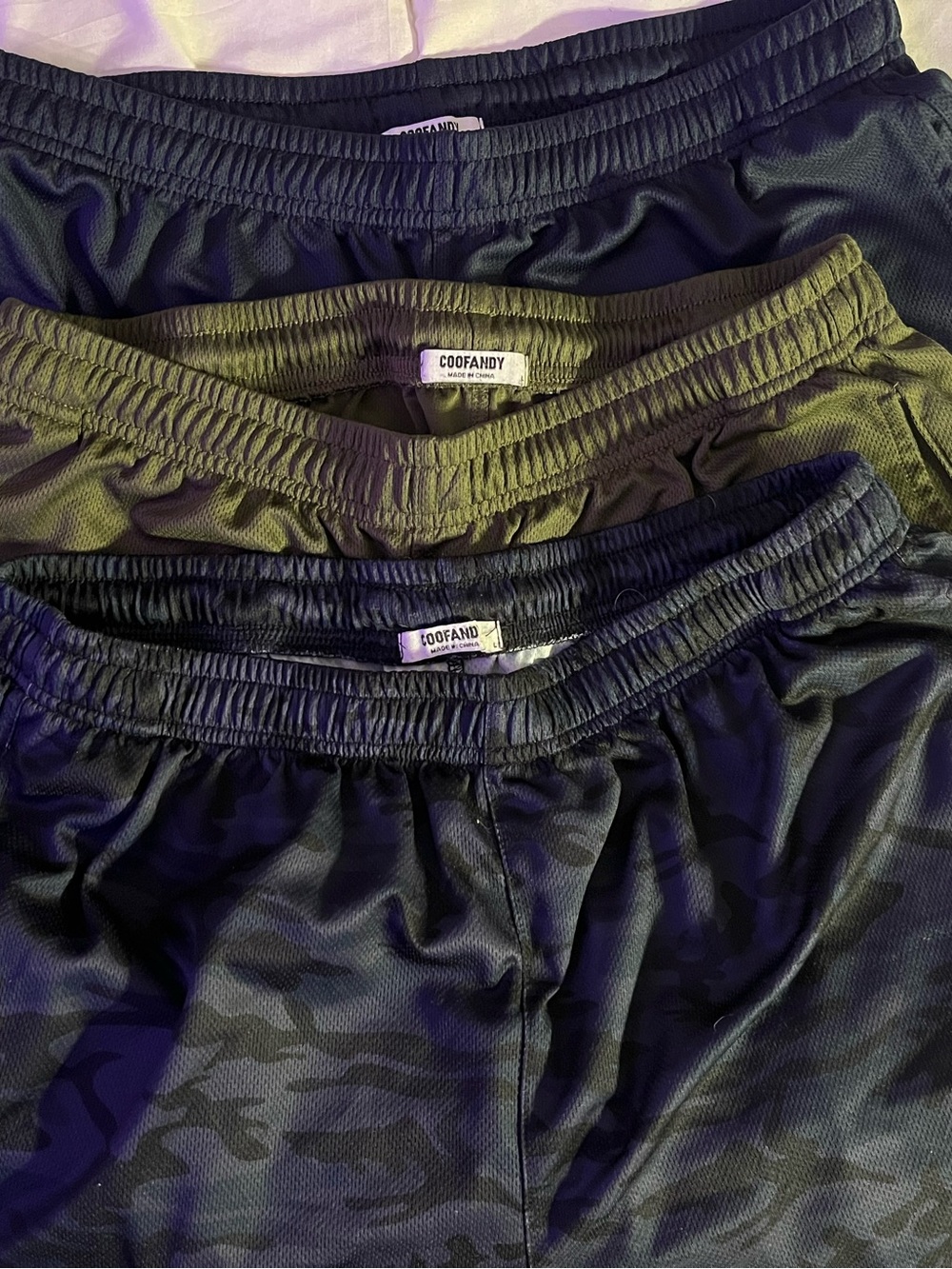 Coofandy Men’s Athletic Shorts  Black & Olive & Camo 3 Pack workout run jog lift